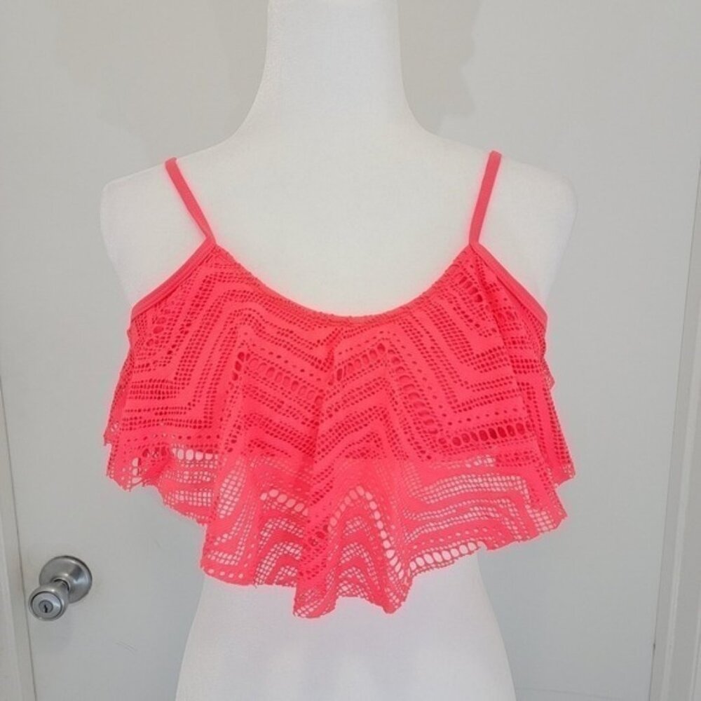 Laser Cut Flounce Strapless Bikini Top